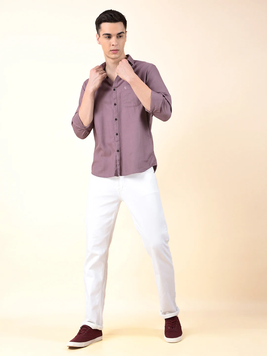Casual Shirt for Men | Breathable & Soft with Color Fastness Slim Cotton Blend Fabric Solid Pattern - Image 9
