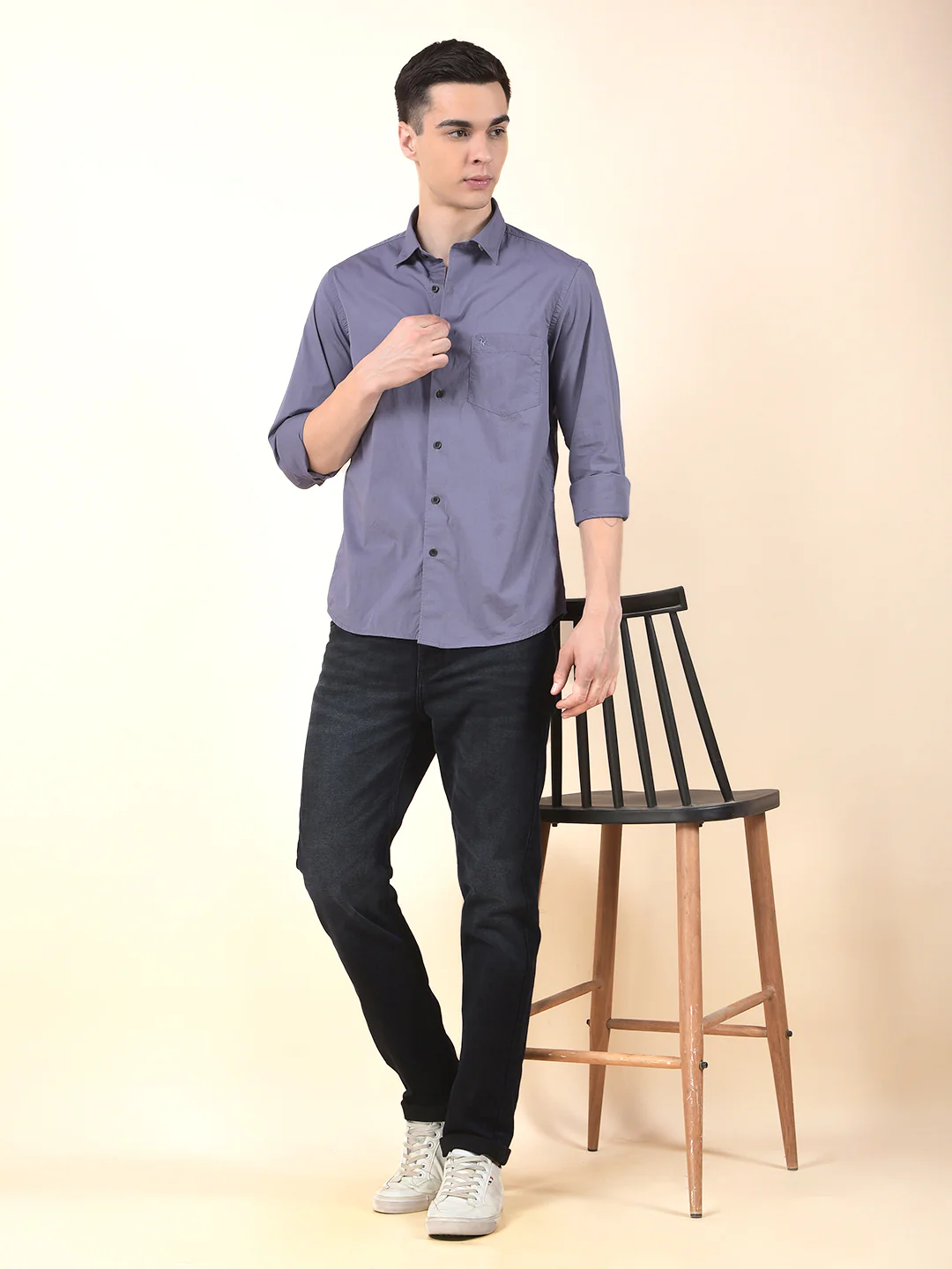 Casual Shirt for Men | Breathable & Soft with Color Fastness Slim Cotton Blend Fabric Solid Pattern - Image 9
