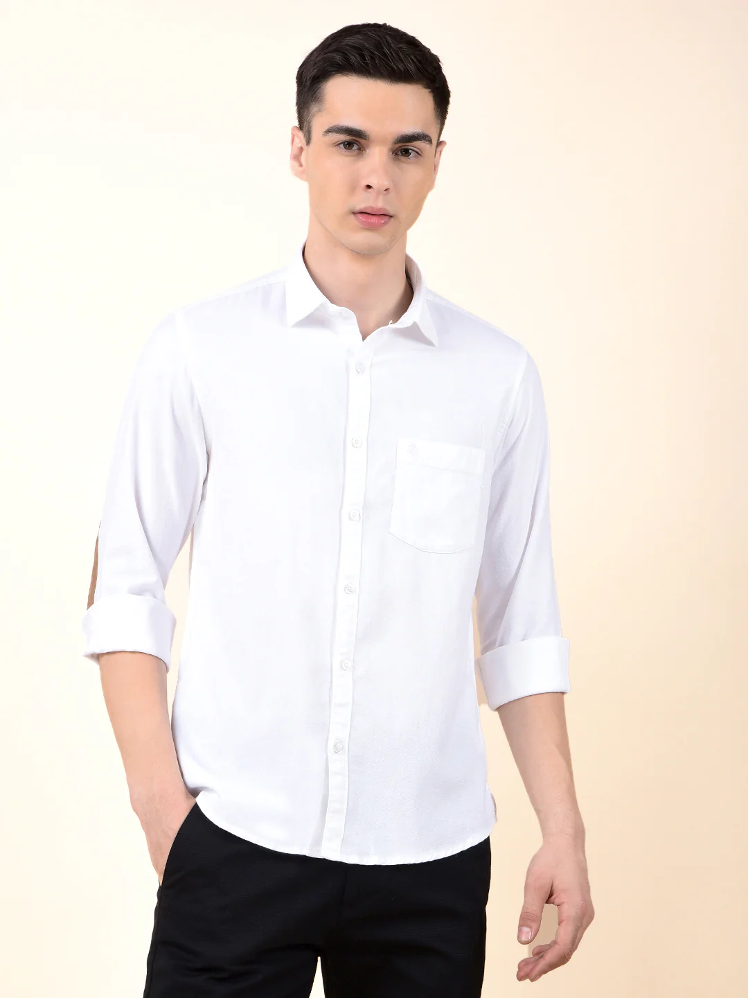 Casual Shirt for Men | Breathable & Soft with Color Fastness Slim Cotton Fabric Solid Pattern - Image 3