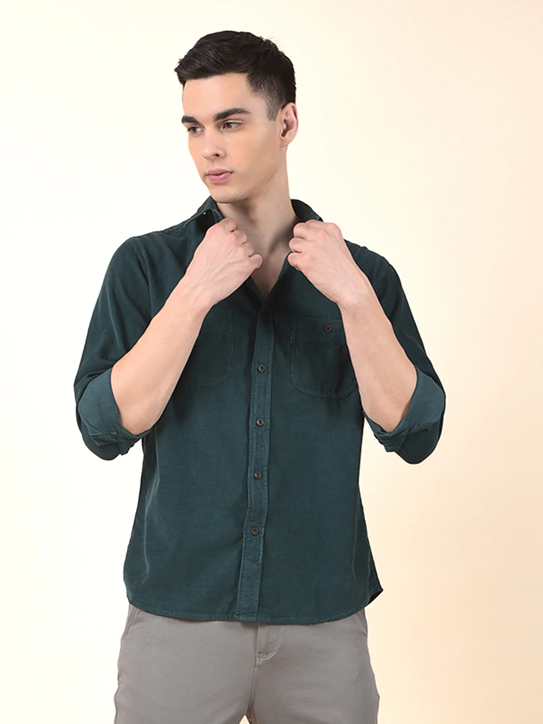 Casual Shirt for Men | Breathable & Soft with Color Fastness Slim Cotton Fabric Solid Pattern - Image 2