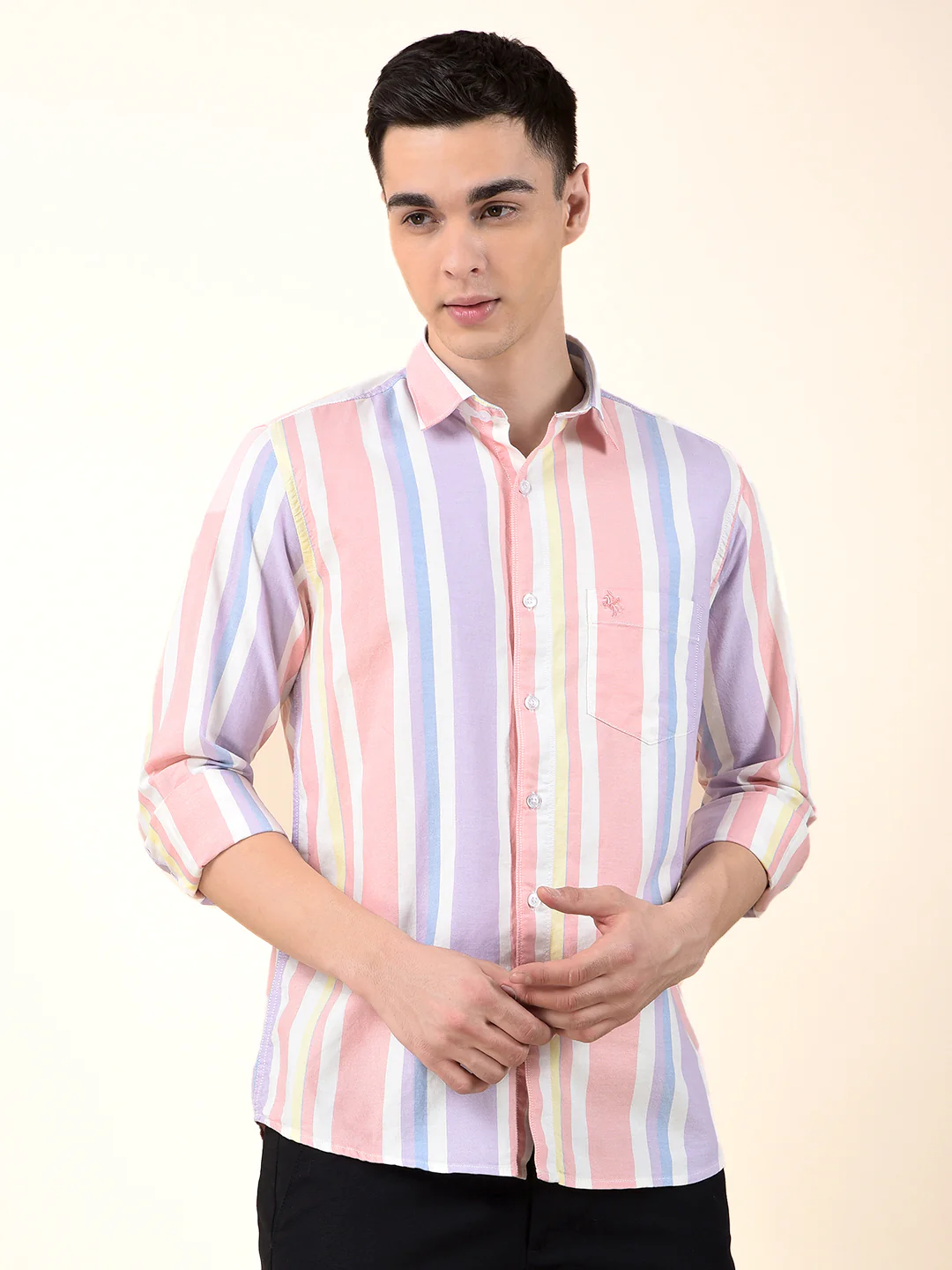 Casual Shirt for Men | Breathable & Soft with Color Fastness Slim Cotton Fabric Striped Pattern - Image 3