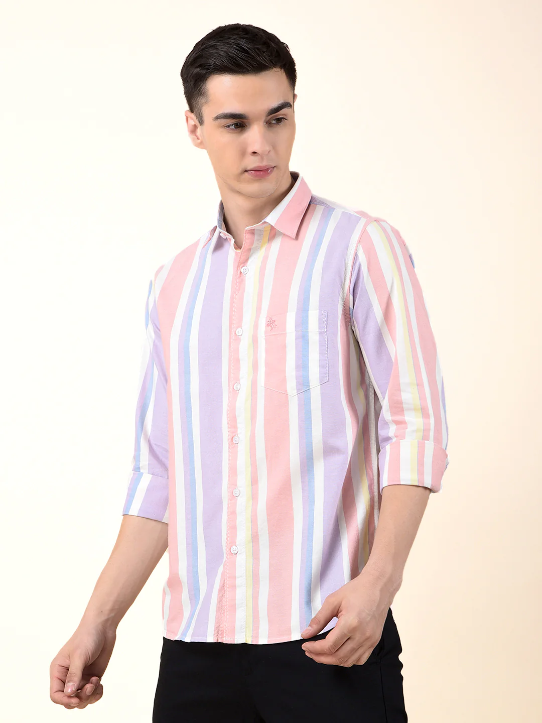 Casual Shirt for Men | Breathable & Soft with Color Fastness Slim Cotton Fabric Striped Pattern - Image 5