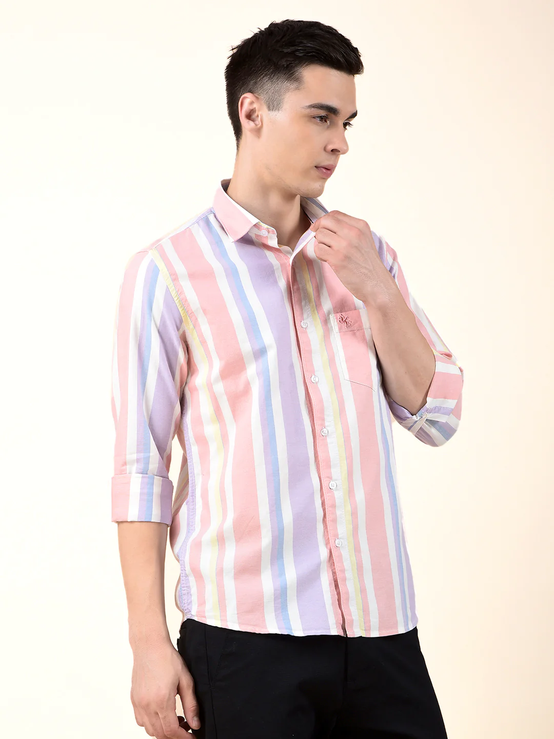 Casual Shirt for Men | Breathable & Soft with Color Fastness Slim Cotton Fabric Striped Pattern - Image 6