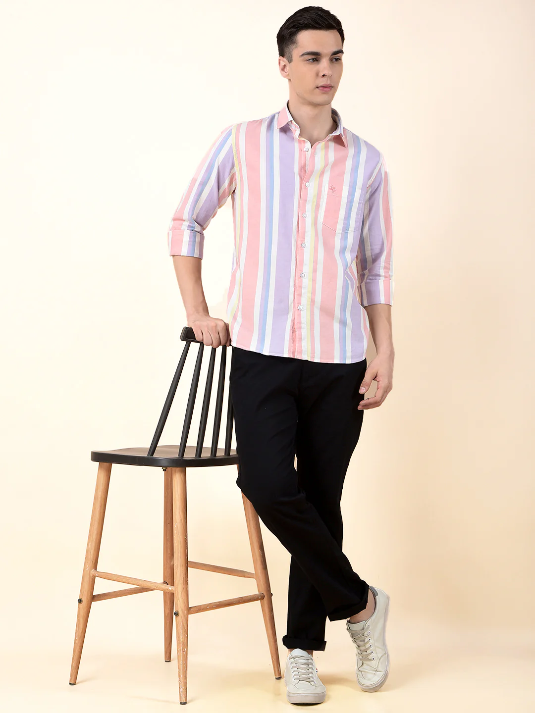 Casual Shirt for Men | Breathable & Soft with Color Fastness Slim Cotton Fabric Striped Pattern - Image 8