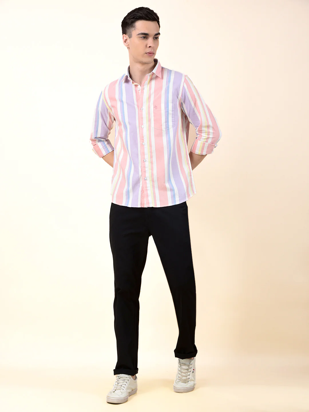 Casual Shirt for Men | Breathable & Soft with Color Fastness Slim Cotton Fabric Striped Pattern - Image 9