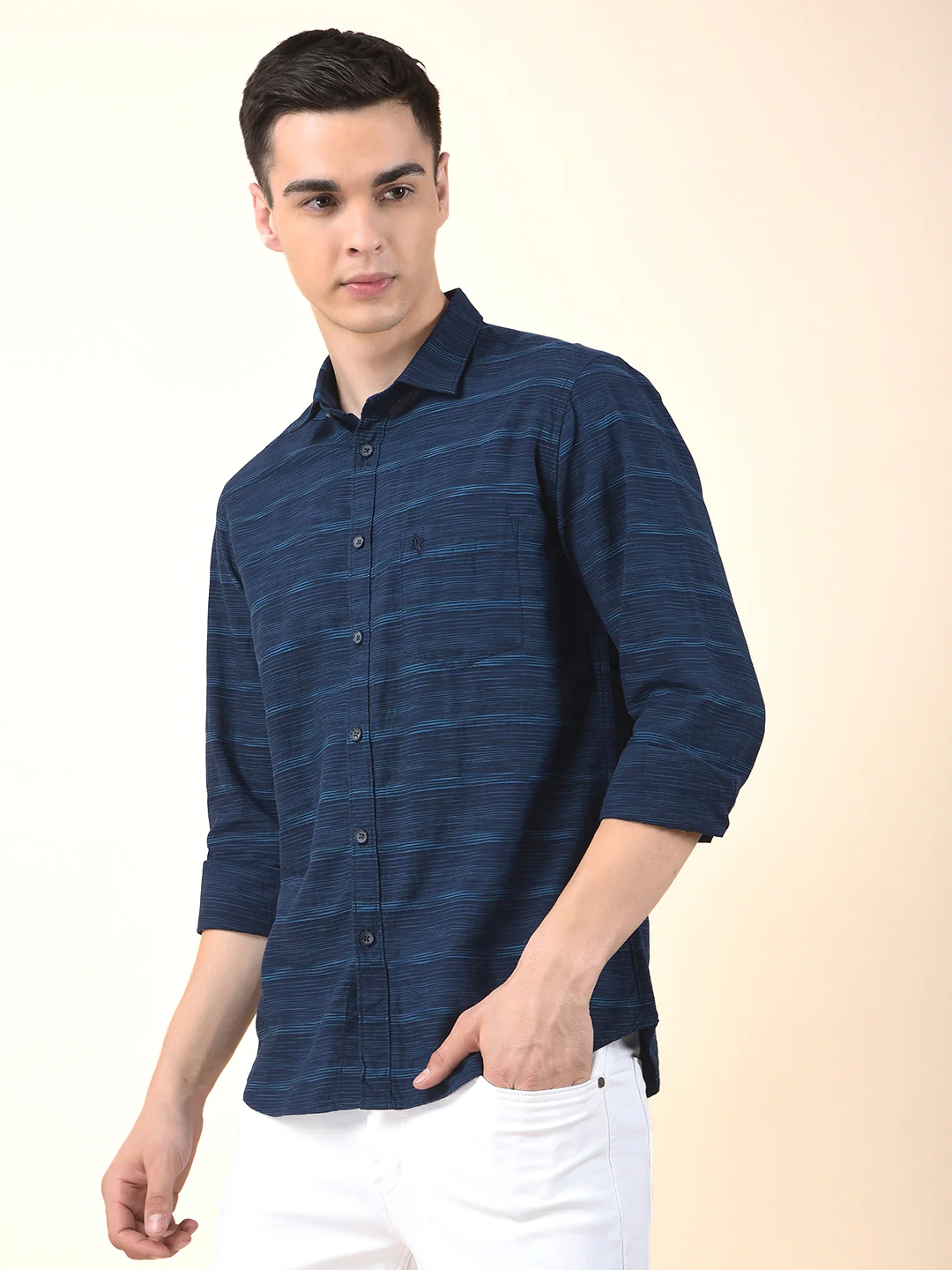 Casual Shirt for Men | Breathable & Soft with Color Fastness Slim Cotton Fabric Striped Pattern - Image 5