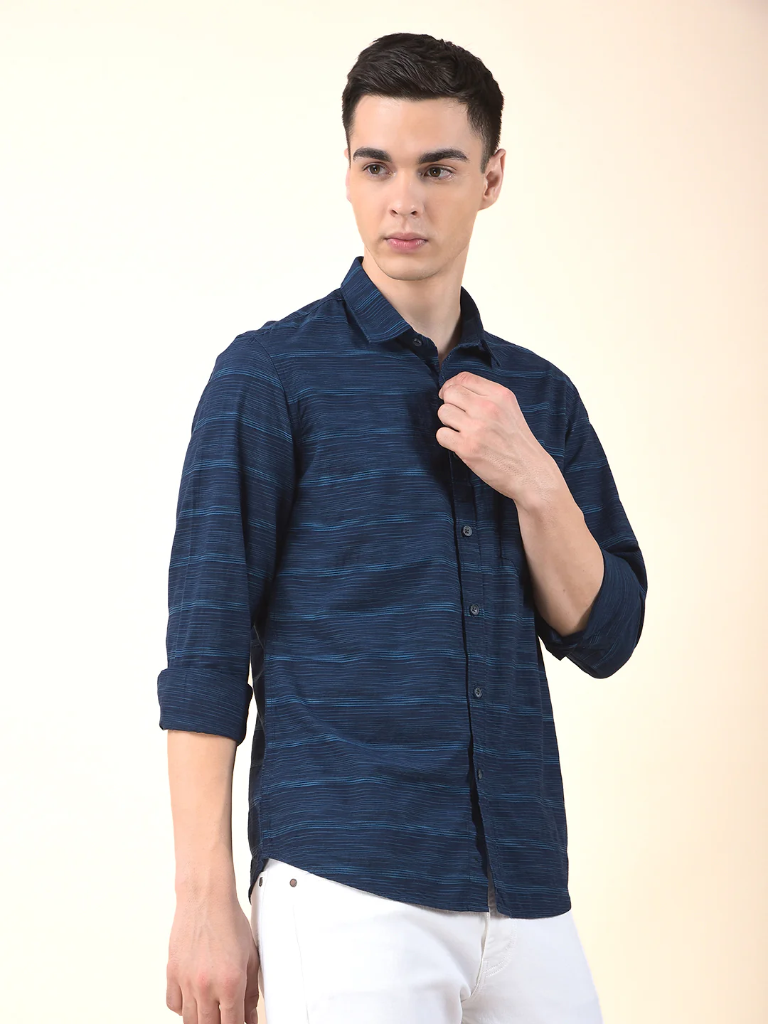Casual Shirt for Men | Breathable & Soft with Color Fastness Slim Cotton Fabric Striped Pattern - Image 6