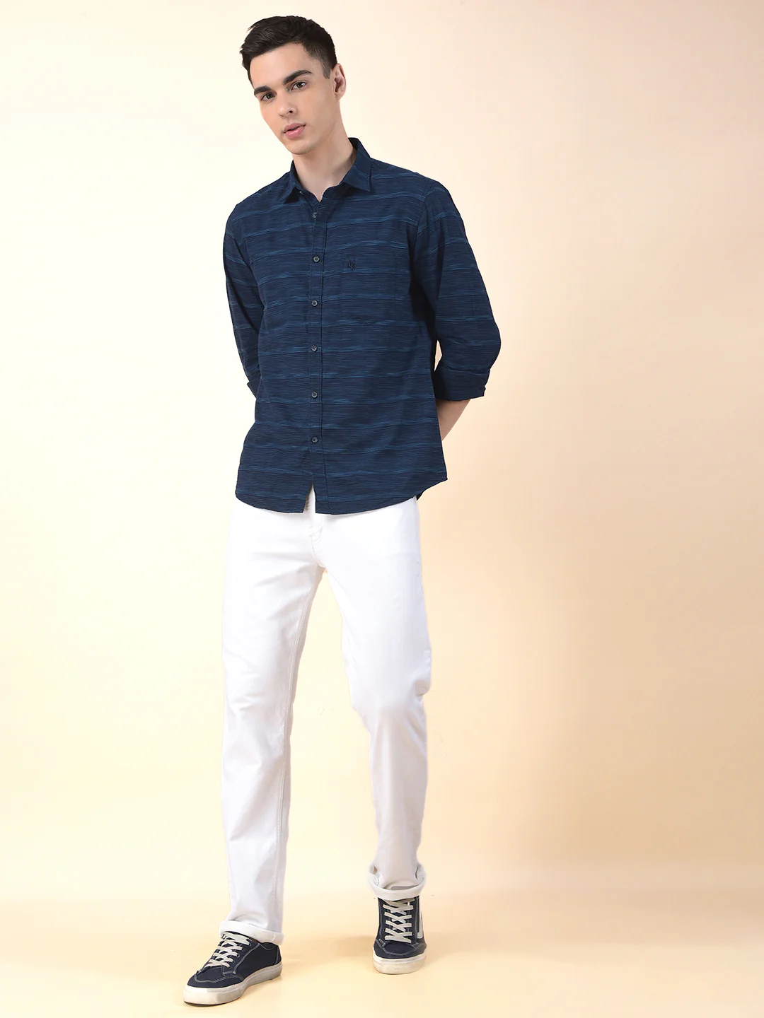 Casual Shirt for Men | Breathable & Soft with Color Fastness Slim Cotton Fabric Striped Pattern - Image 9