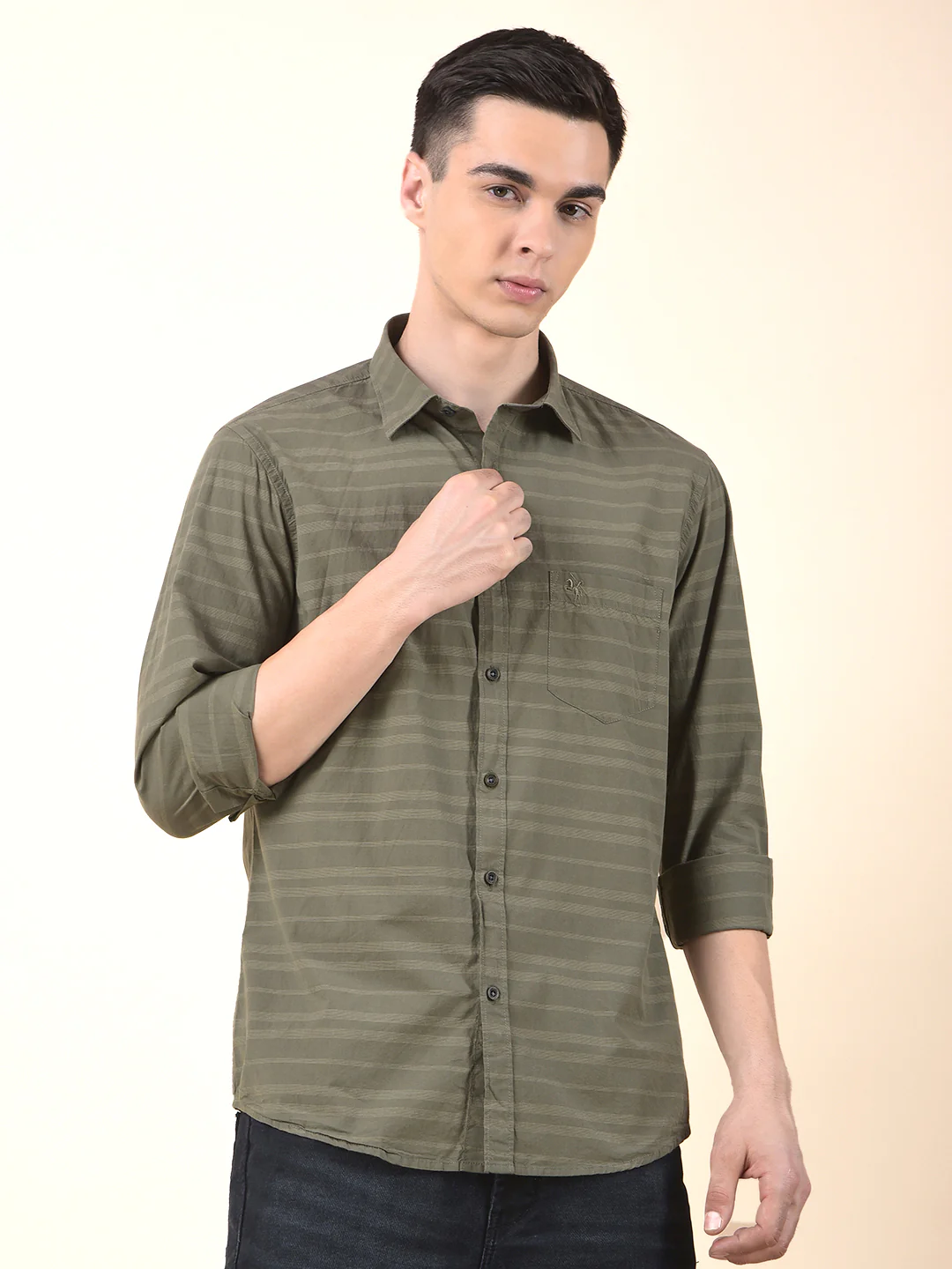 Casual Shirt for Men | Breathable & Soft with Color Fastness Slim Cotton Fabric Striped Pattern - Image 3