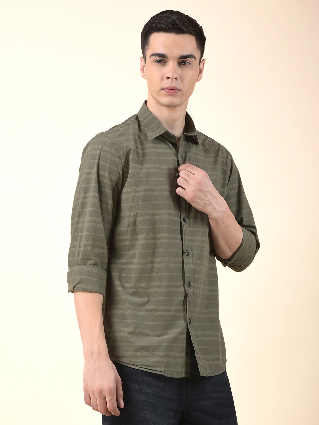 Casual Shirt for Men | Breathable & Soft with Color Fastness Slim Cotton Fabric Striped Pattern - Image 6