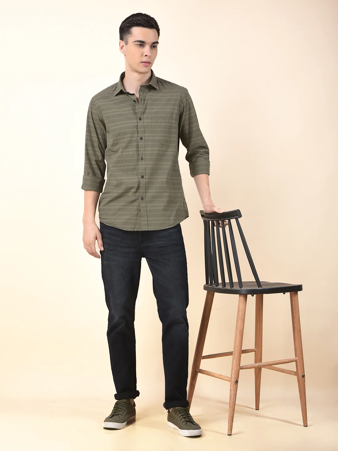 Casual Shirt for Men | Breathable & Soft with Color Fastness Slim Cotton Fabric Striped Pattern - Image 9