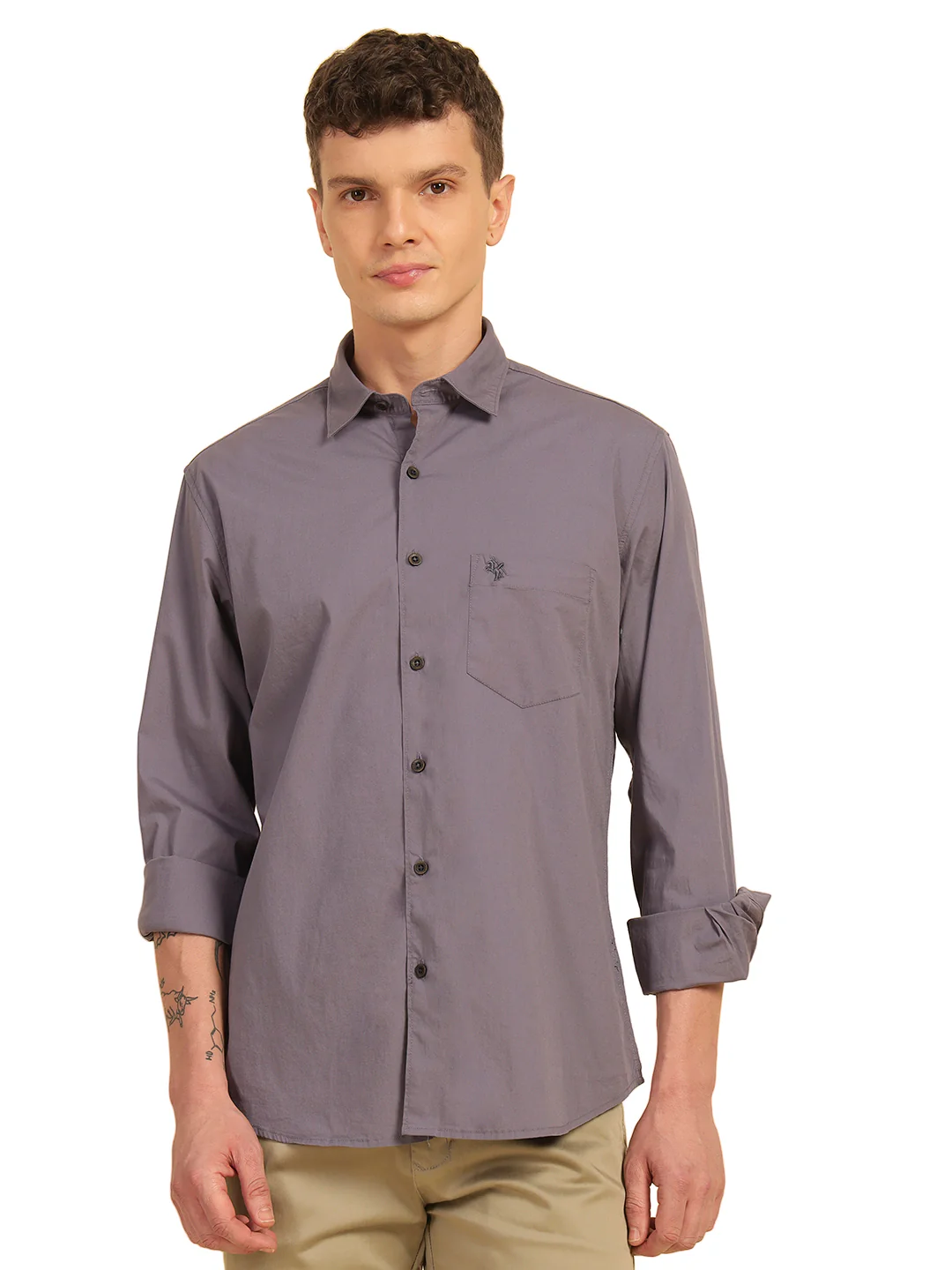 Casual Shirt for Men | Breathable & Soft with Color Fastness Slim Fit Cotton Blend Fabric Solid Pattern - Image 2
