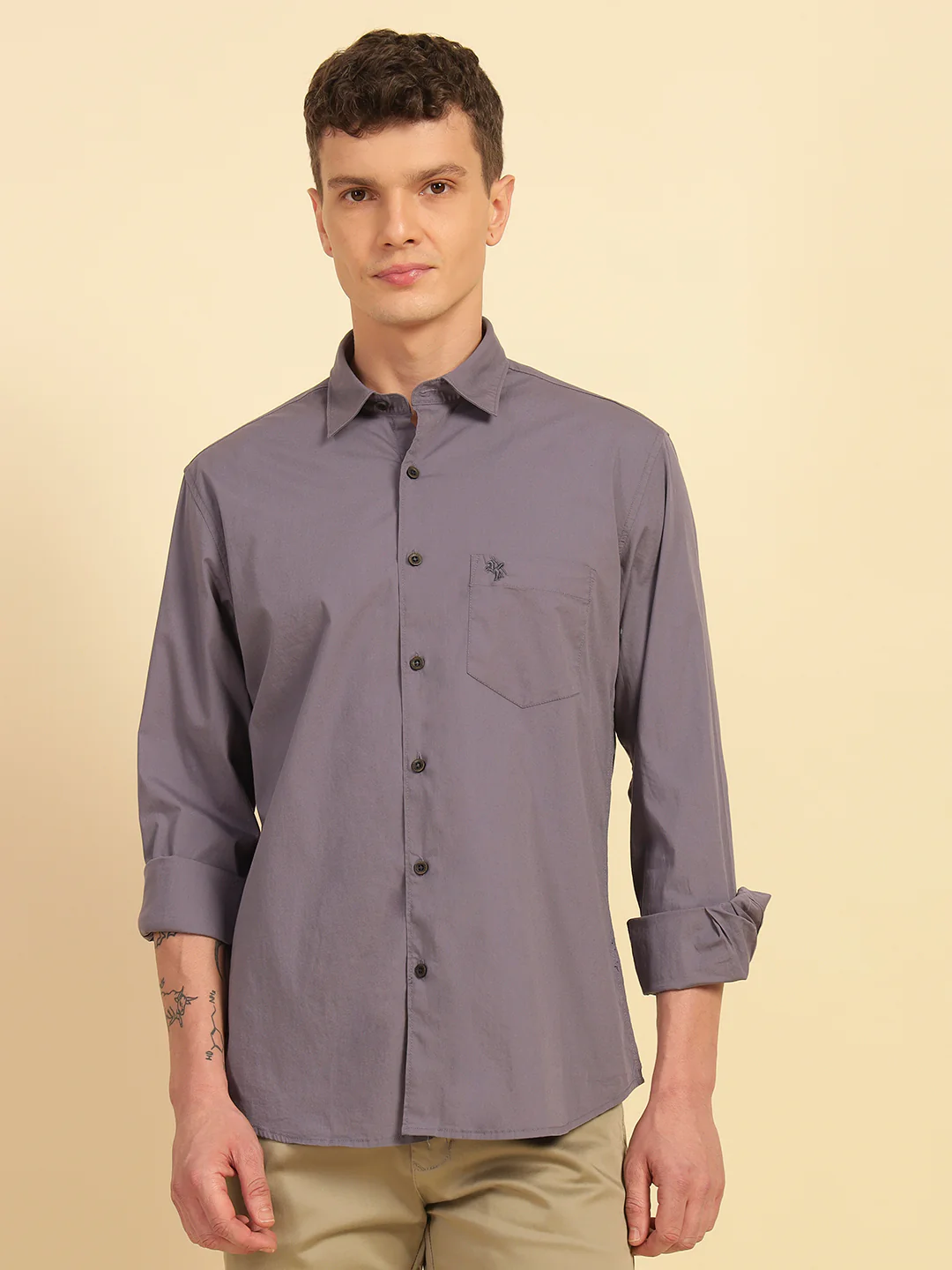 Casual Shirt for Men | Breathable & Soft with Color Fastness Slim Fit Cotton Blend Fabric Solid Pattern - Image 3