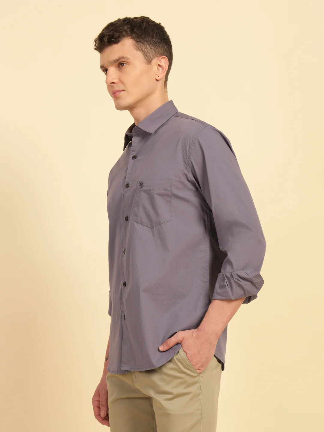 Casual Shirt for Men | Breathable & Soft with Color Fastness Slim Fit Cotton Blend Fabric Solid Pattern - Image 4