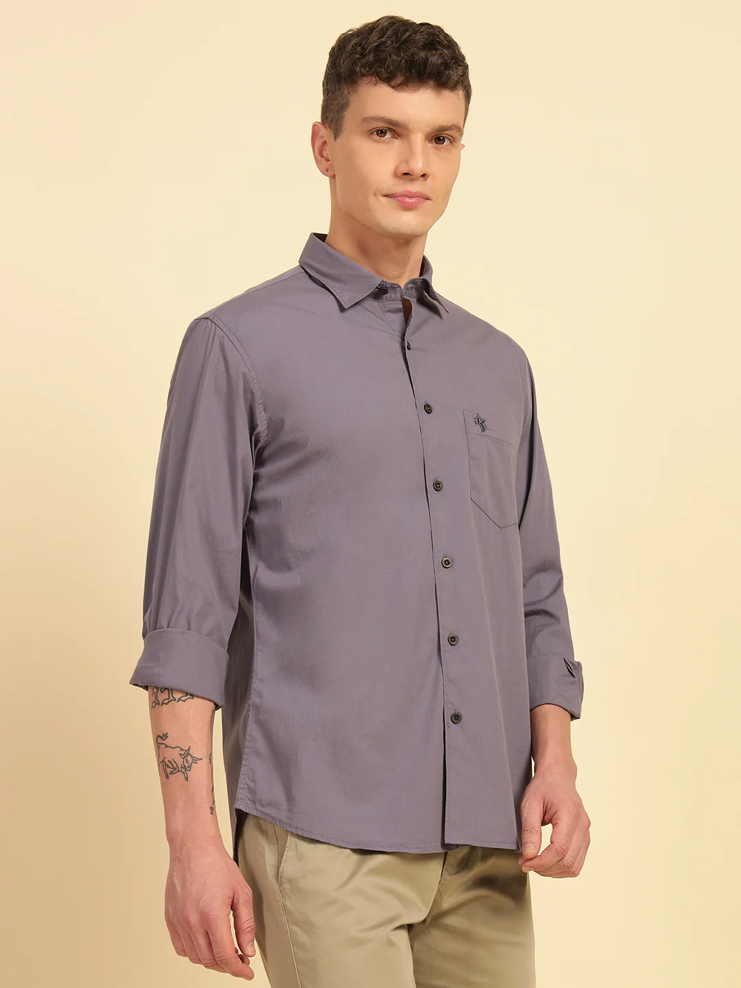 Casual Shirt for Men | Breathable & Soft with Color Fastness Slim Fit Cotton Blend Fabric Solid Pattern - Image 5