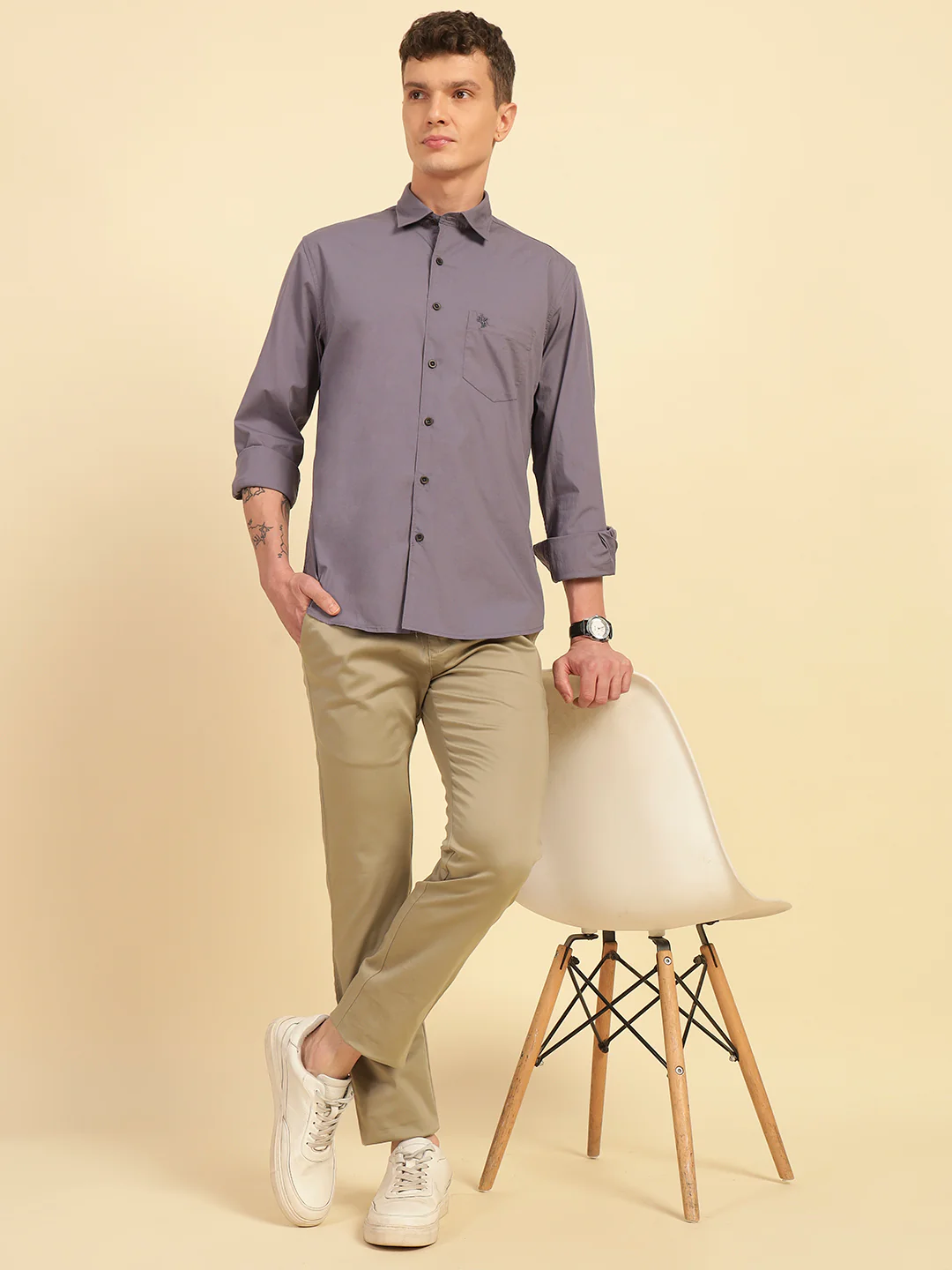 Casual Shirt for Men | Breathable & Soft with Color Fastness Slim Fit Cotton Blend Fabric Solid Pattern - Image 7