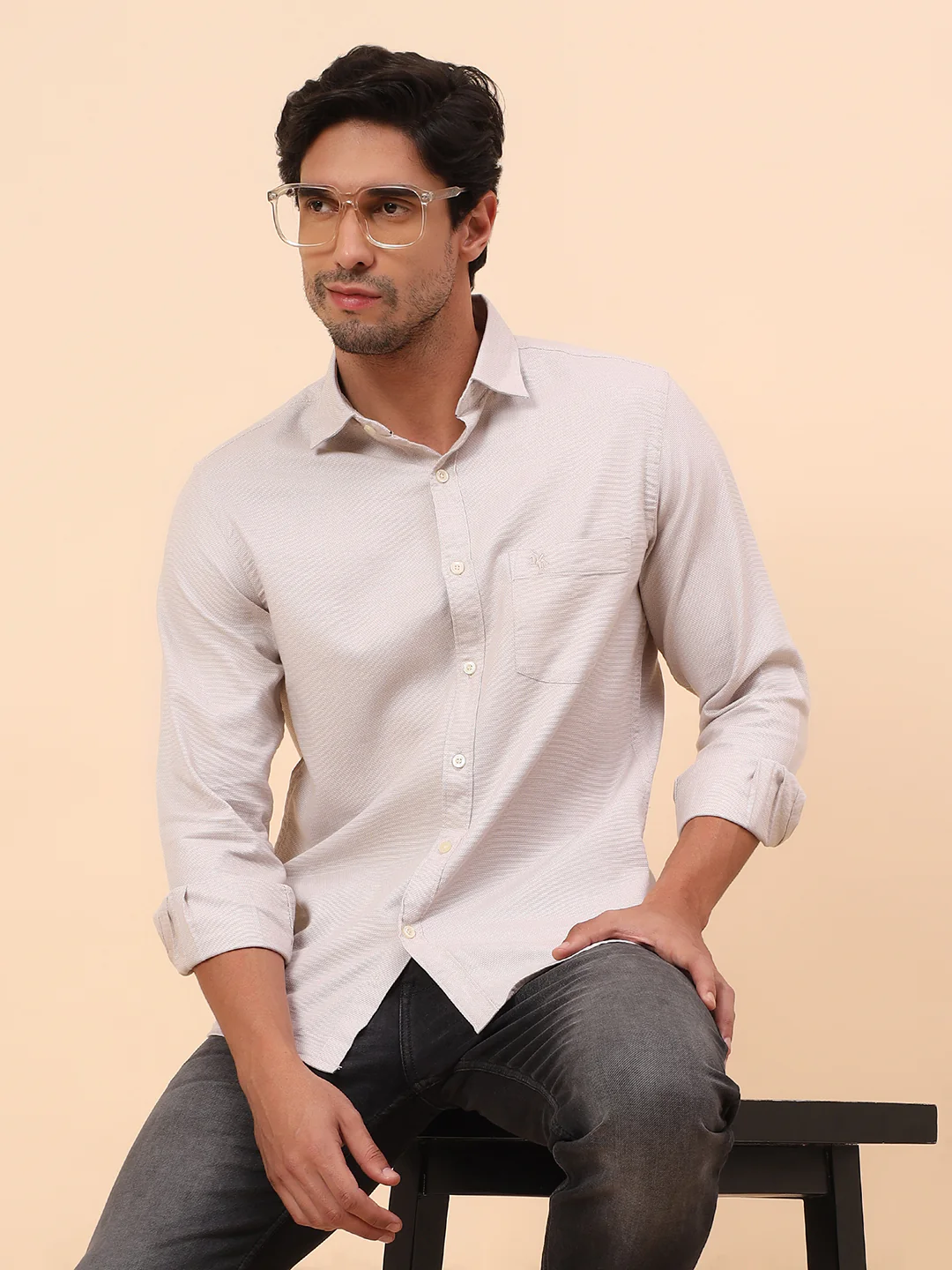 Casual Shirt for Men | Breathable & Soft with Color Fastness Slim Fit Cotton Fabric Self Design Pattern - Image 2