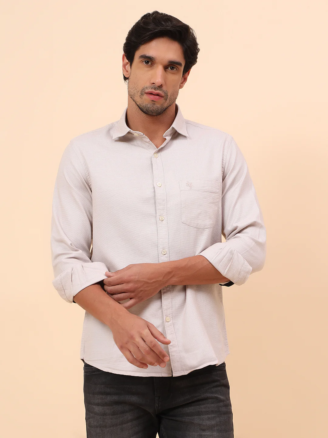 Casual Shirt for Men | Breathable & Soft with Color Fastness Slim Fit Cotton Fabric Self Design Pattern - Image 3