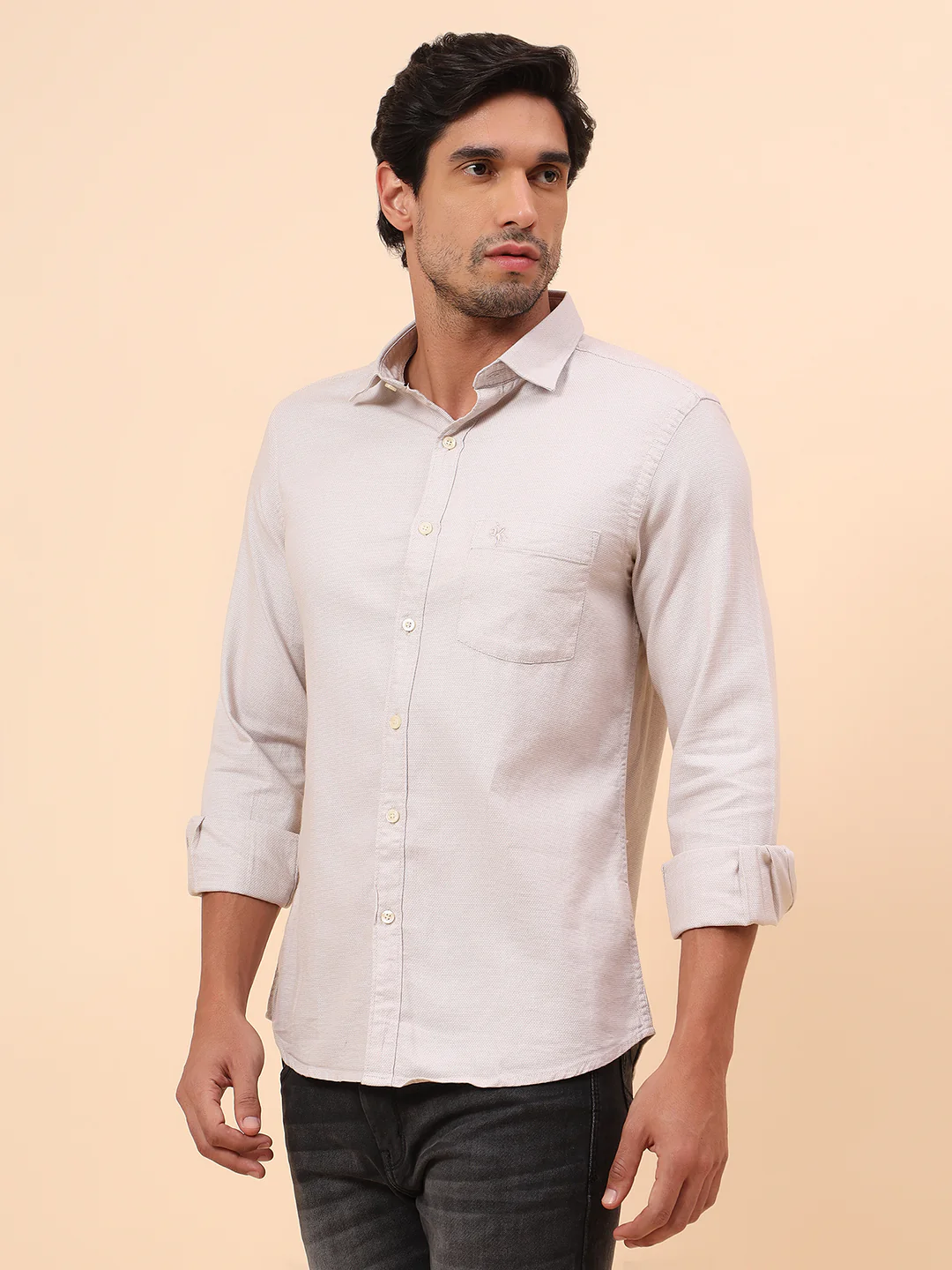 Casual Shirt for Men | Breathable & Soft with Color Fastness Slim Fit Cotton Fabric Self Design Pattern - Image 4