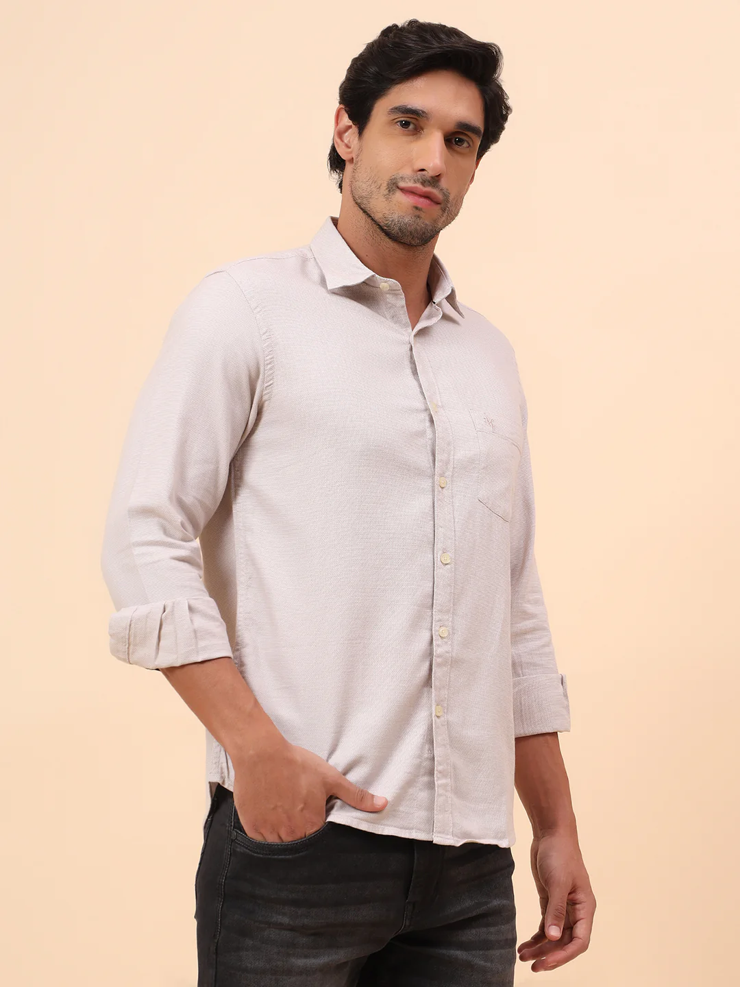 Casual Shirt for Men | Breathable & Soft with Color Fastness Slim Fit Cotton Fabric Self Design Pattern - Image 5