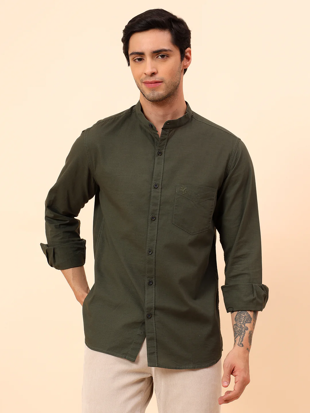 Casual Shirt for Men | Breathable & Soft with Color Fastness Slim Fit Cotton Fabric Solid Pattern - Image 3