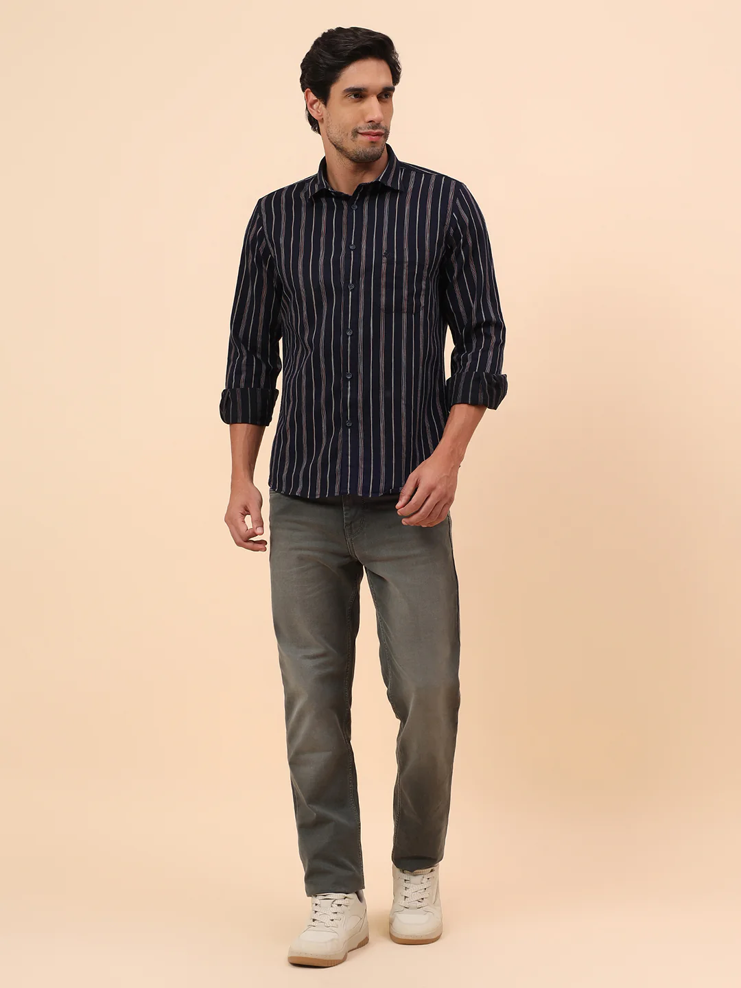 Casual Shirt for Men | Breathable & Soft with Color Fastness Slim Fit Cotton Fabric Striped Pattern