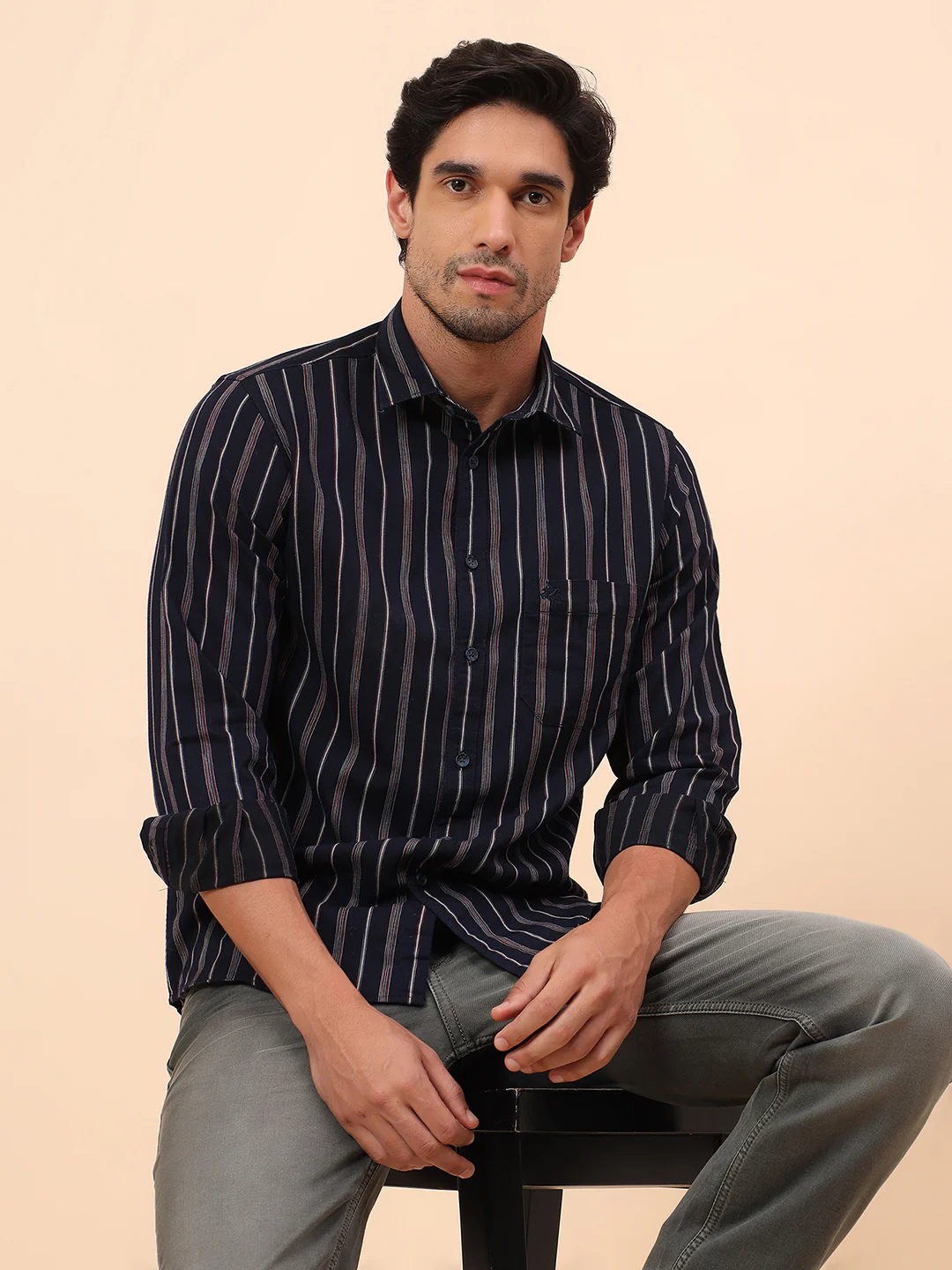 Casual Shirt for Men | Breathable & Soft with Color Fastness Slim Fit Cotton Fabric Striped Pattern - Image 2