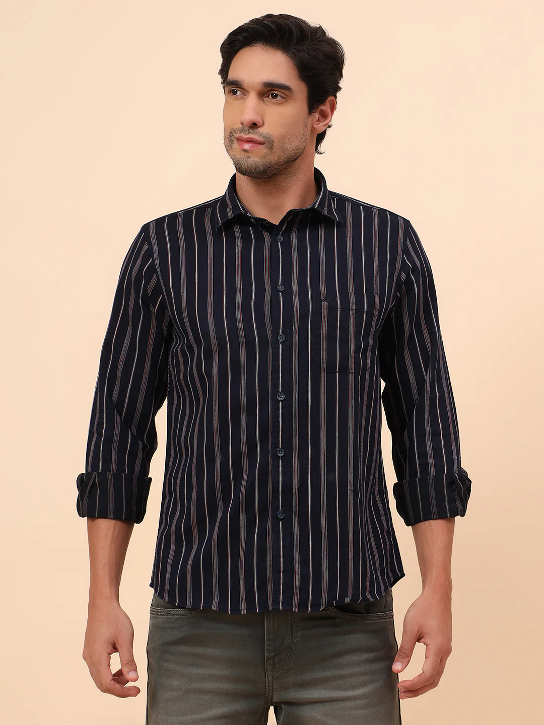 Casual Shirt for Men | Breathable & Soft with Color Fastness Slim Fit Cotton Fabric Striped Pattern - Image 3