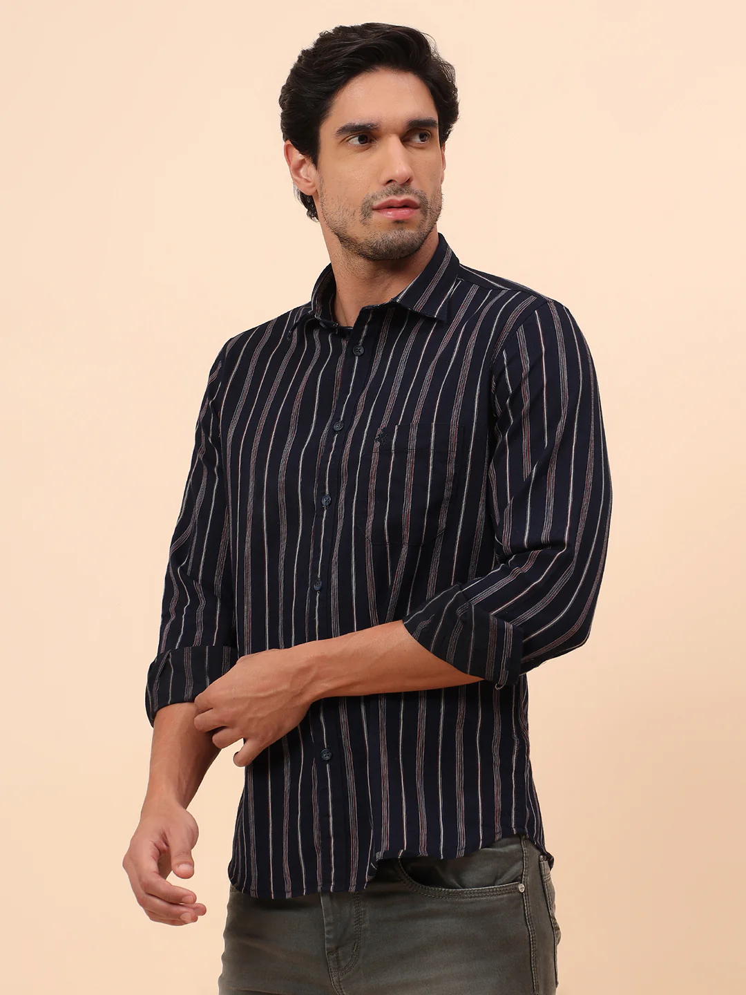 Casual Shirt for Men | Breathable & Soft with Color Fastness Slim Fit Cotton Fabric Striped Pattern - Image 4