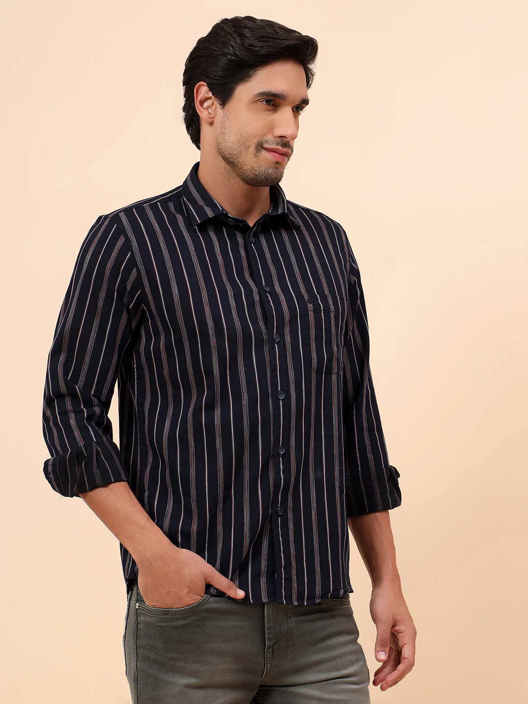 Casual Shirt for Men | Breathable & Soft with Color Fastness Slim Fit Cotton Fabric Striped Pattern - Image 5