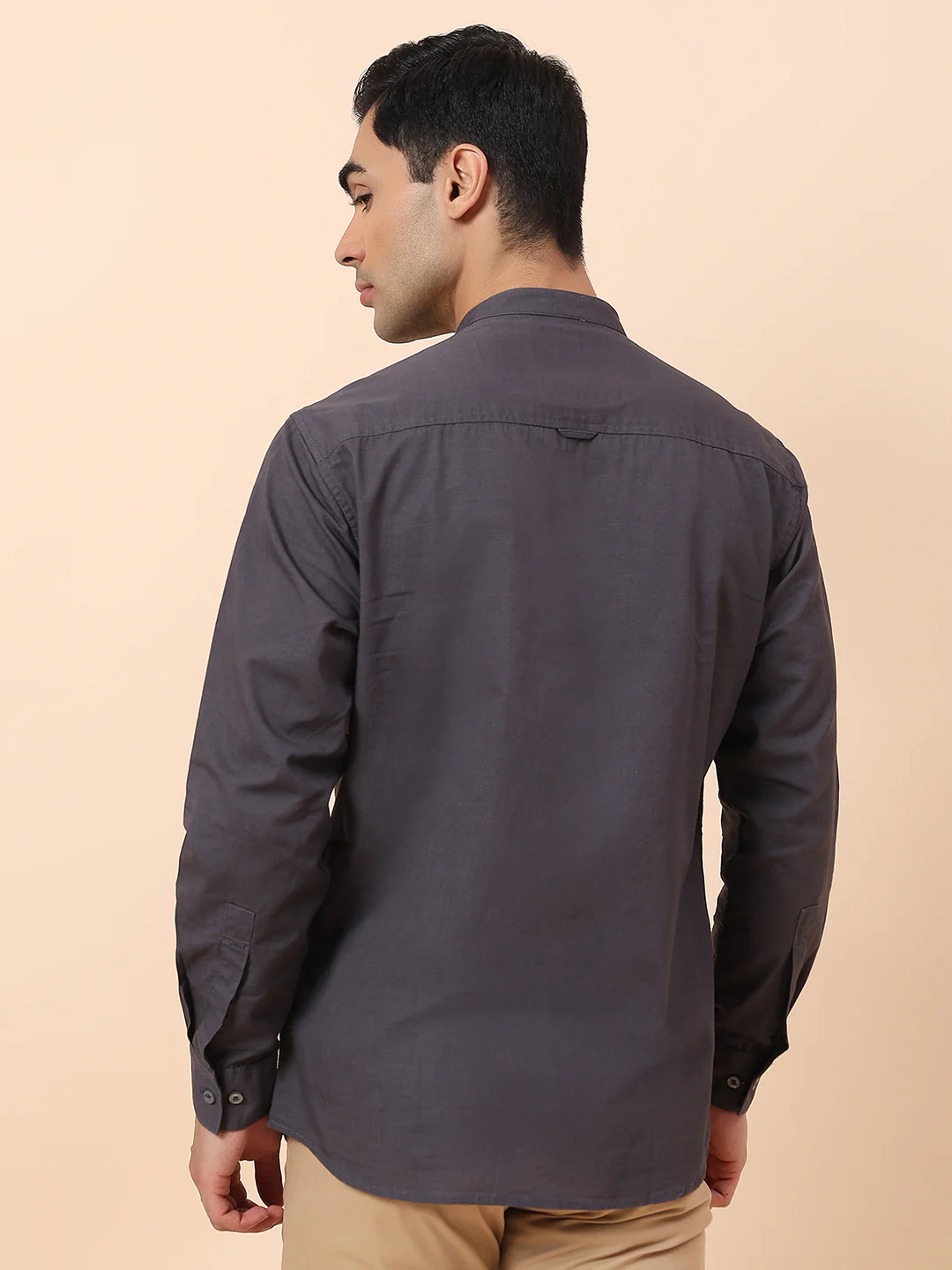 Casual Shirt for Men | Breathable & Soft with Color Fastness Slim Fit Mandarin Collar Cotton Fabric Solid Pattern - Image 6