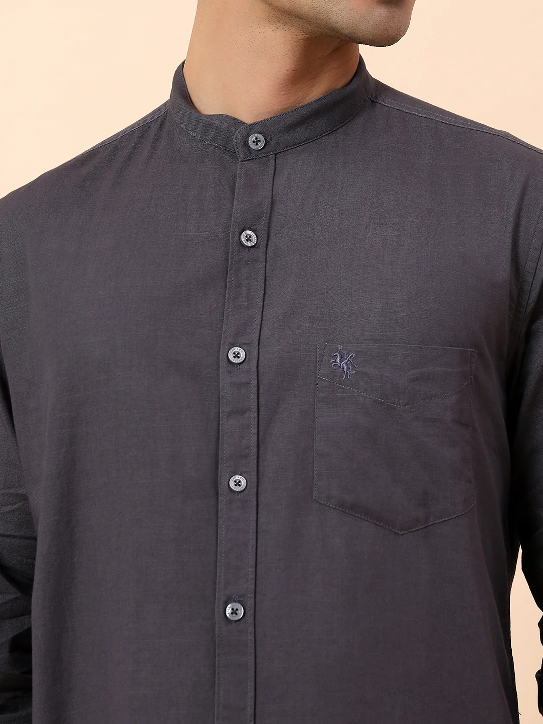 Casual Shirt for Men | Breathable & Soft with Color Fastness Slim Fit Mandarin Collar Cotton Fabric Solid Pattern - Image 7
