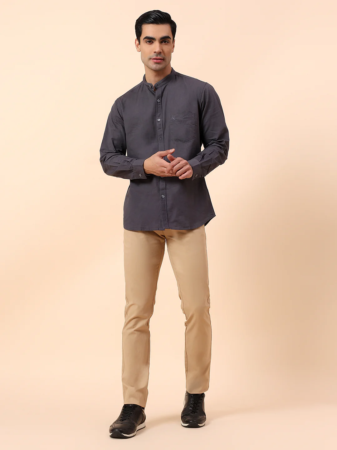 Casual Shirt for Men | Breathable & Soft with Color Fastness Slim Fit Mandarin Collar Cotton Fabric Solid Pattern - Image 8