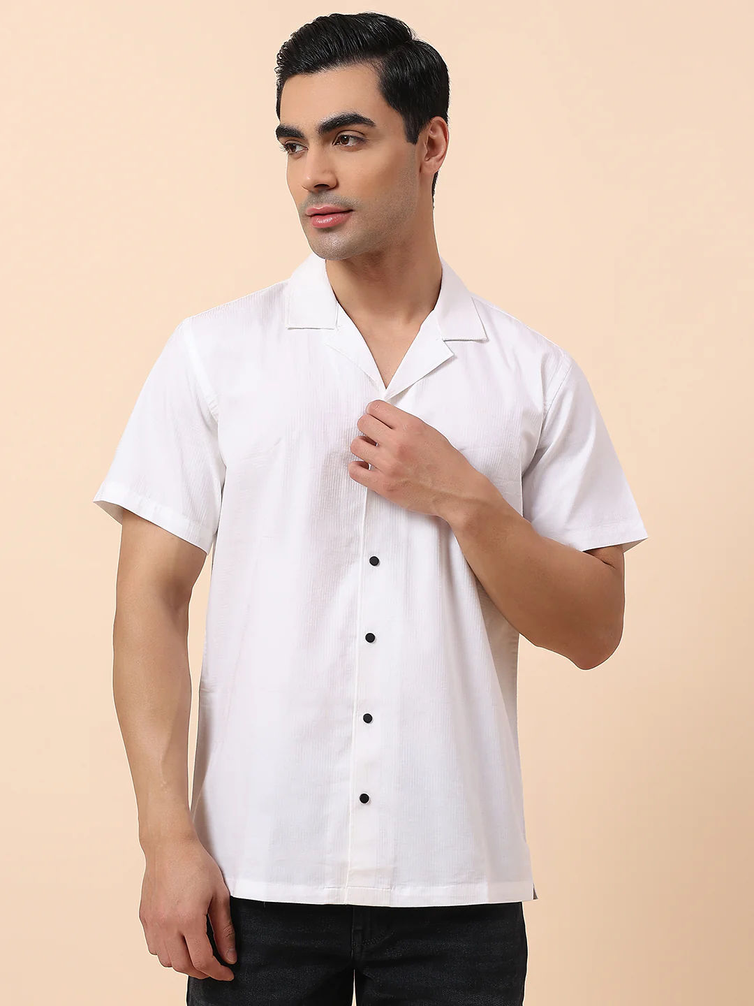 Casual Shirt for Men | Breathable & Soft with Color Fastness Slim Fit Spread Collar Cotton Blend Fabric Self Design Pattern - Image 3