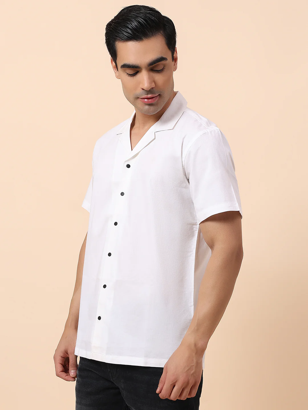 Casual Shirt for Men | Breathable & Soft with Color Fastness Slim Fit Spread Collar Cotton Blend Fabric Self Design Pattern - Image 4