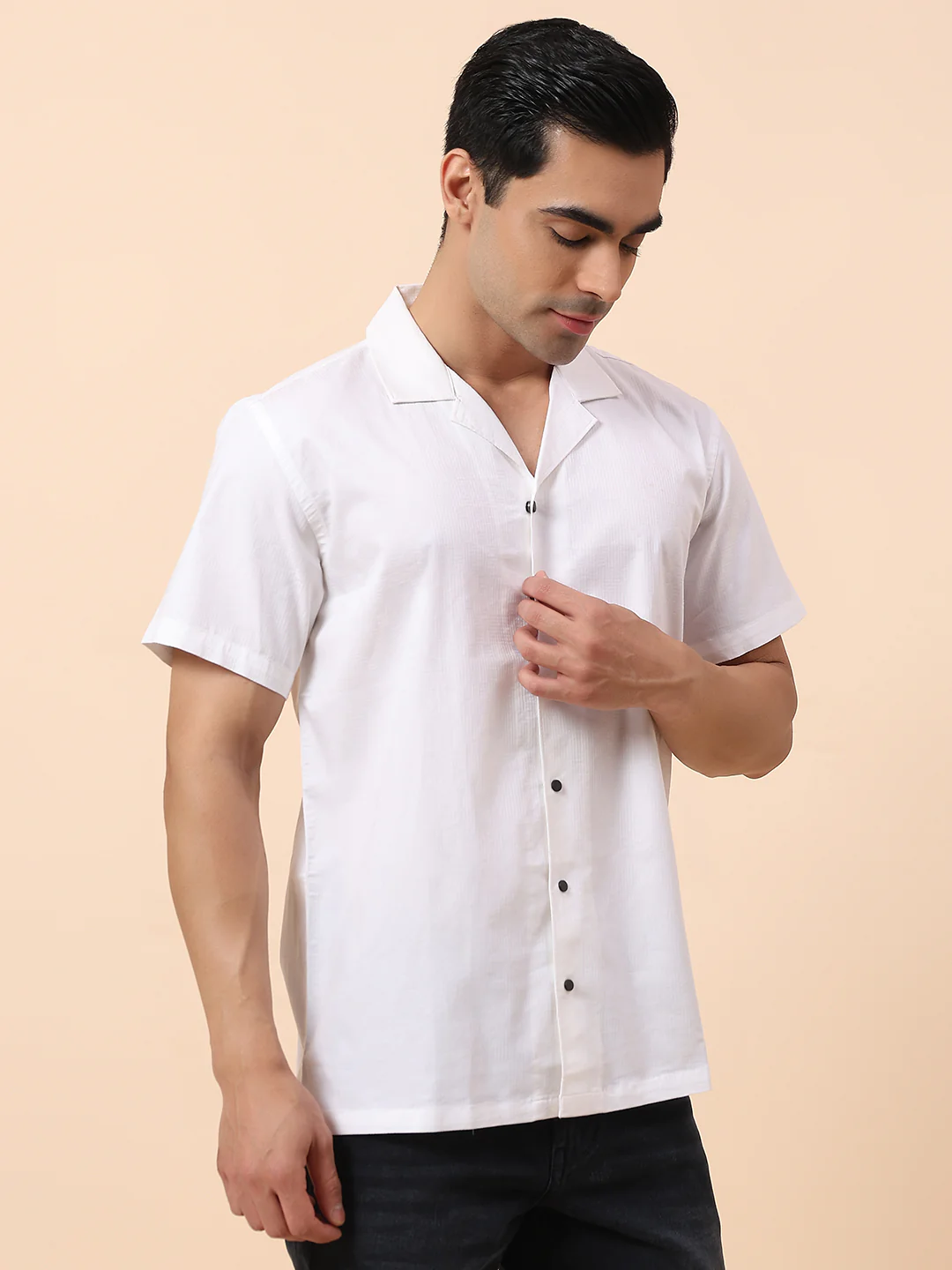 Casual Shirt for Men | Breathable & Soft with Color Fastness Slim Fit Spread Collar Cotton Blend Fabric Self Design Pattern - Image 5