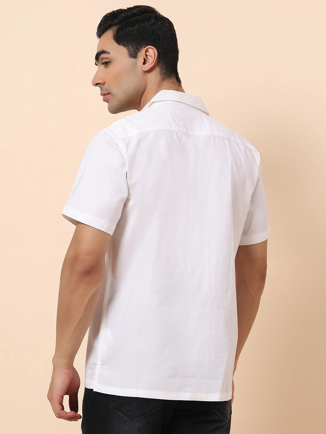 Casual Shirt for Men | Breathable & Soft with Color Fastness Slim Fit Spread Collar Cotton Blend Fabric Self Design Pattern - Image 6