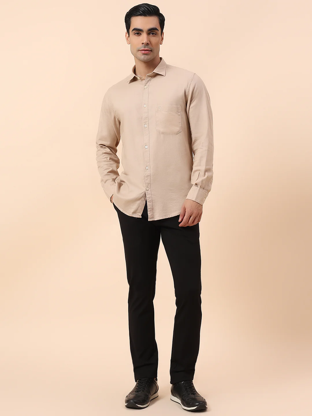 Casual Shirt for Men | Breathable & Soft with Color Fastness Slim Fit Spread Collar Cotton Blend Fabric Self Design Pattern