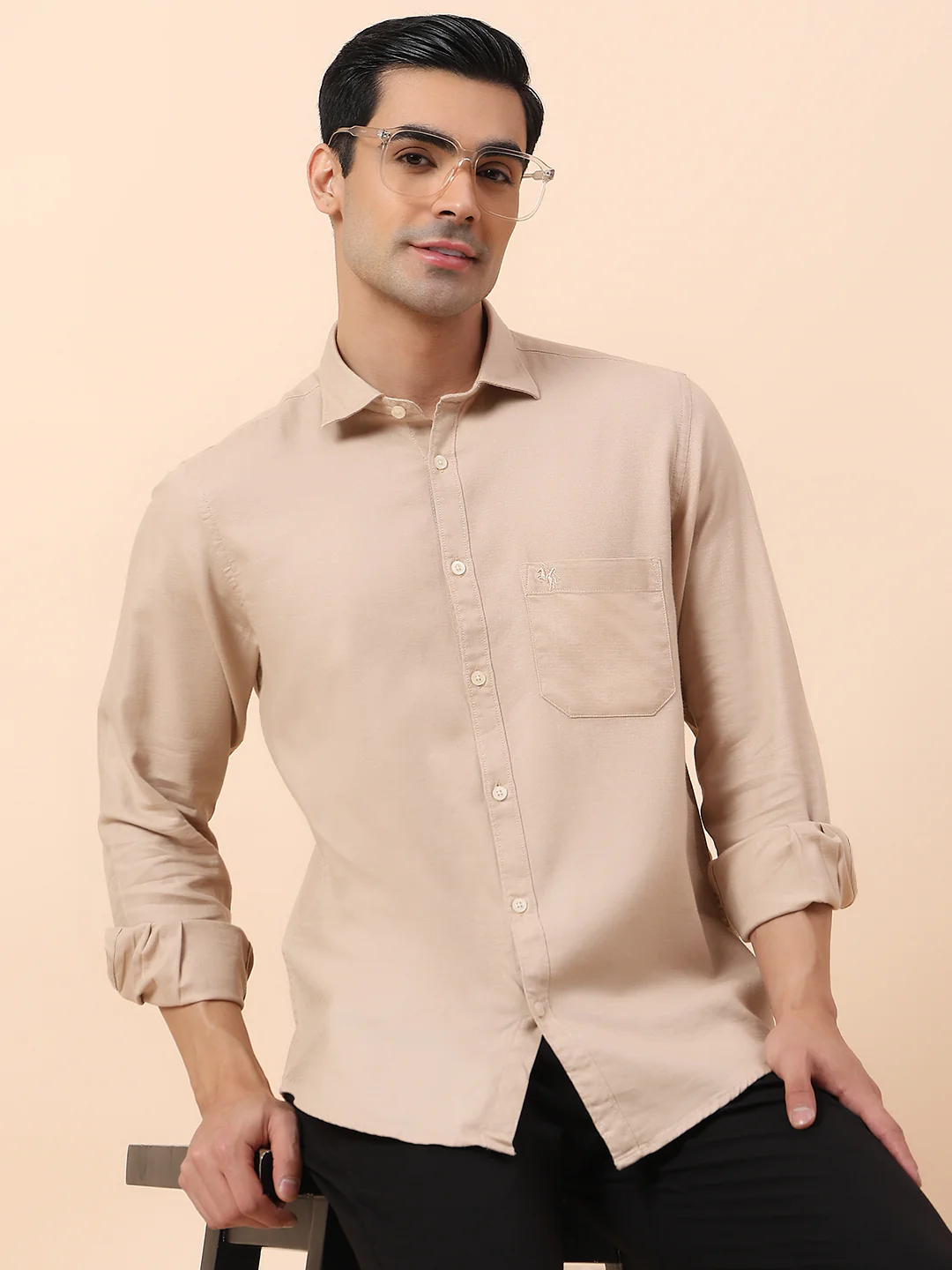 Casual Shirt for Men | Breathable & Soft with Color Fastness Slim Fit Spread Collar Cotton Blend Fabric Self Design Pattern - Image 2