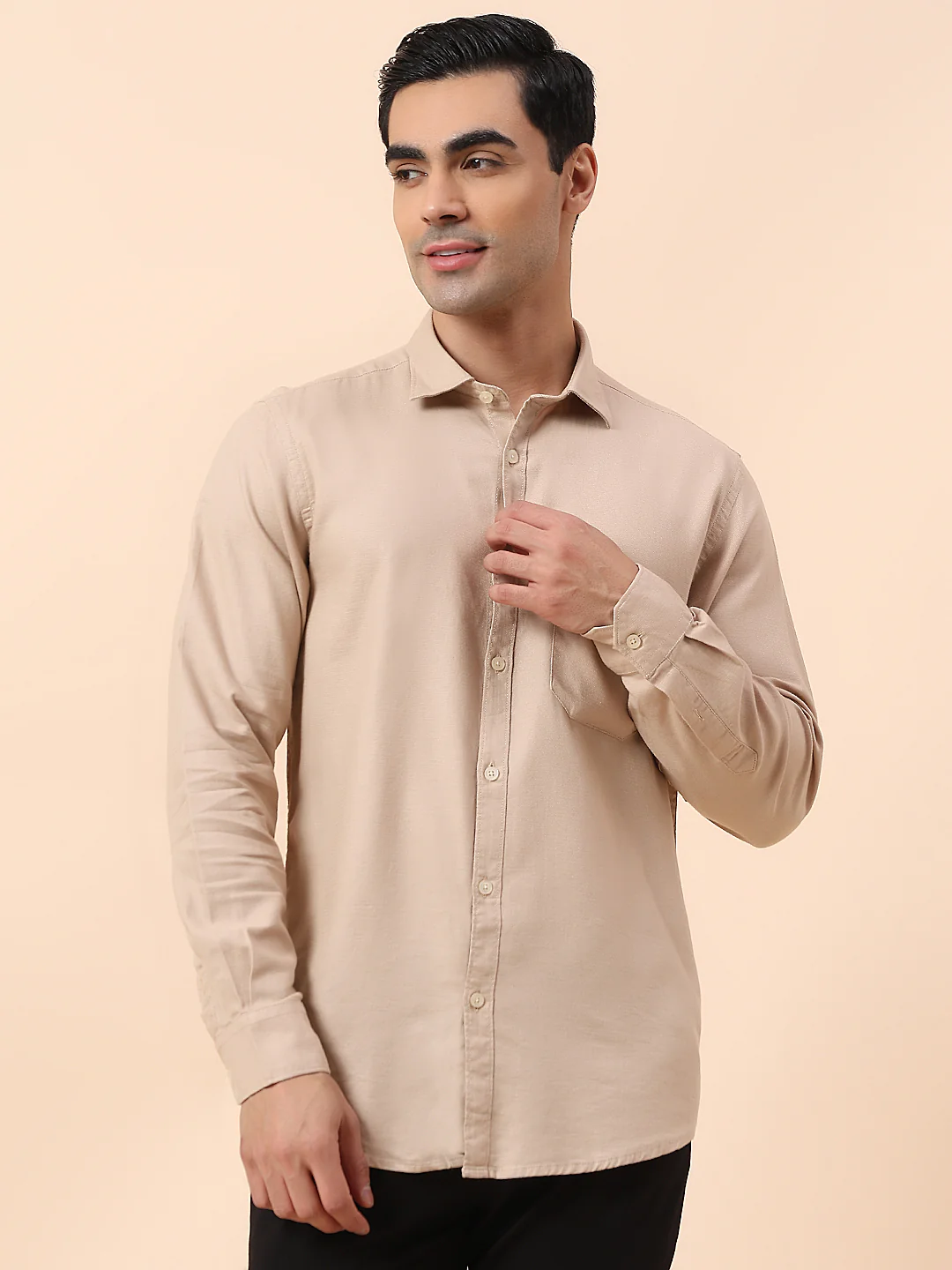 Casual Shirt for Men | Breathable & Soft with Color Fastness Slim Fit Spread Collar Cotton Blend Fabric Self Design Pattern - Image 3