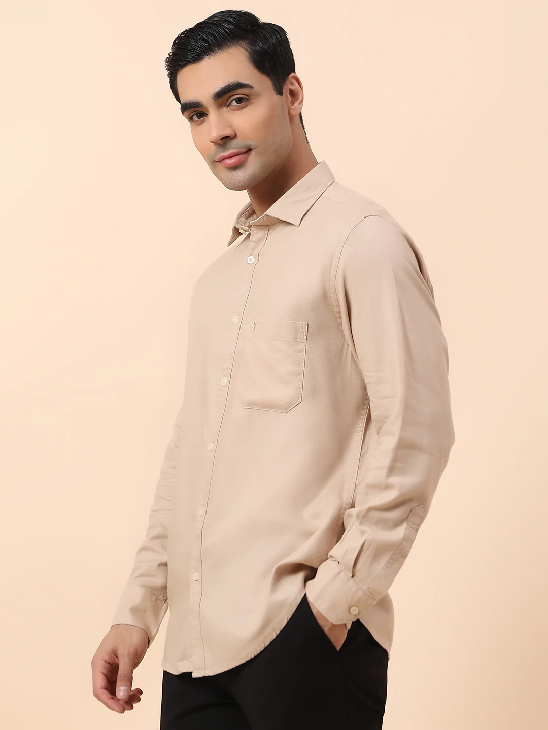 Casual Shirt for Men | Breathable & Soft with Color Fastness Slim Fit Spread Collar Cotton Blend Fabric Self Design Pattern - Image 4