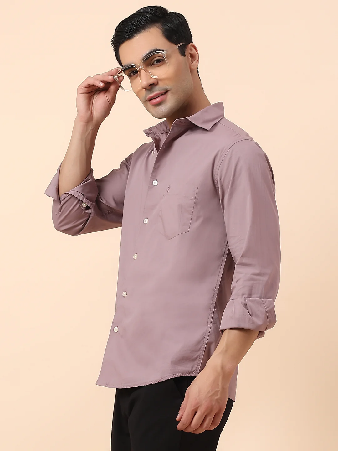Casual Shirt for Men | Breathable & Soft with Color Fastness Slim Fit Spread Collar Cotton Blend Fabric Solid Pattern - Image 2