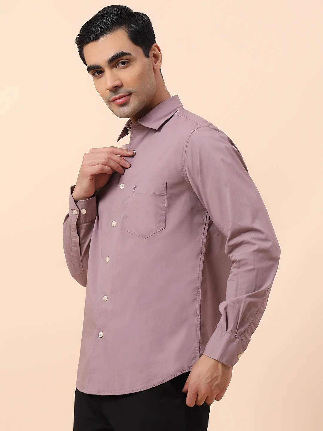 Casual Shirt for Men | Breathable & Soft with Color Fastness Slim Fit Spread Collar Cotton Blend Fabric Solid Pattern - Image 4
