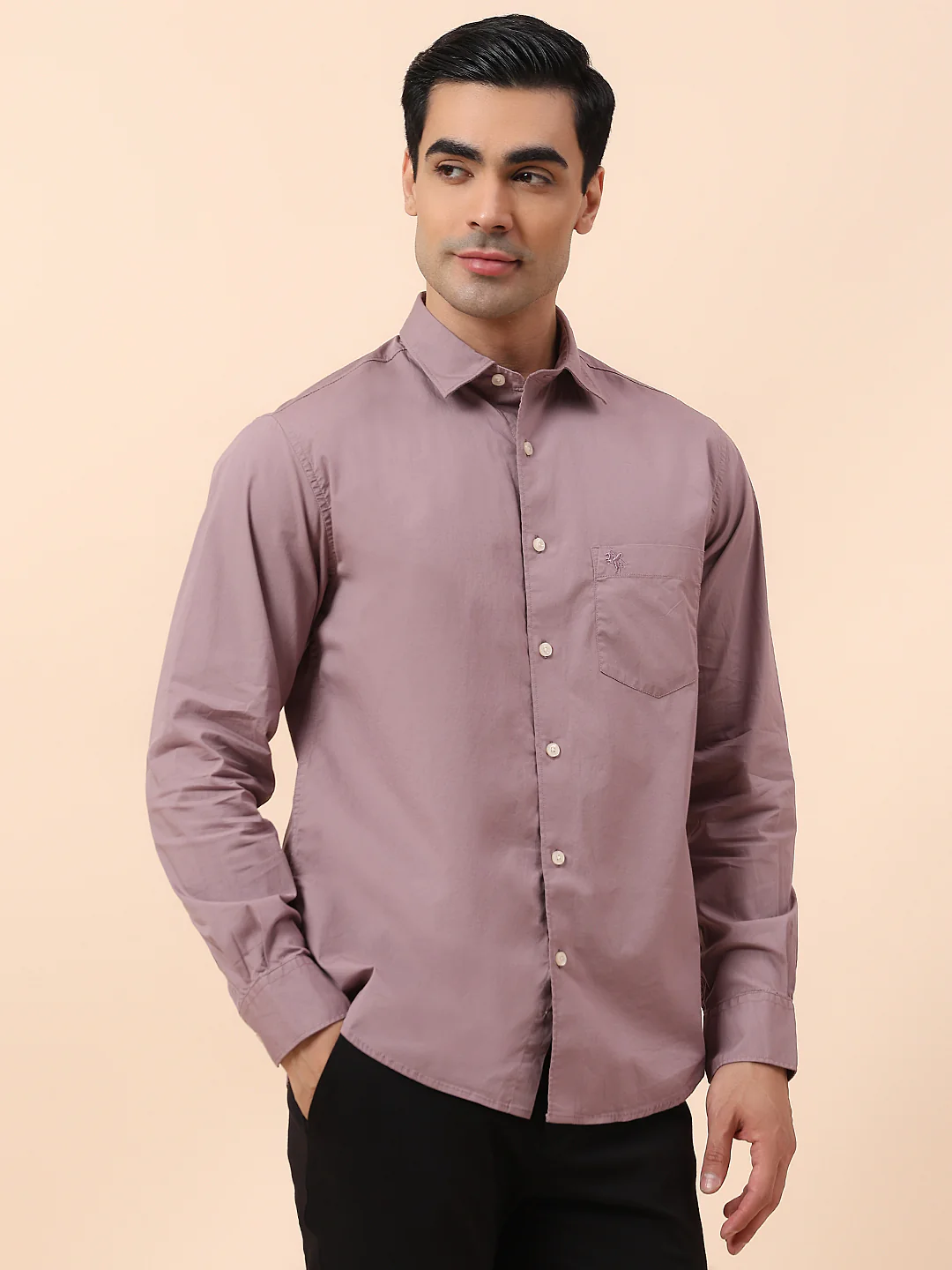 Casual Shirt for Men | Breathable & Soft with Color Fastness Slim Fit Spread Collar Cotton Blend Fabric Solid Pattern - Image 5