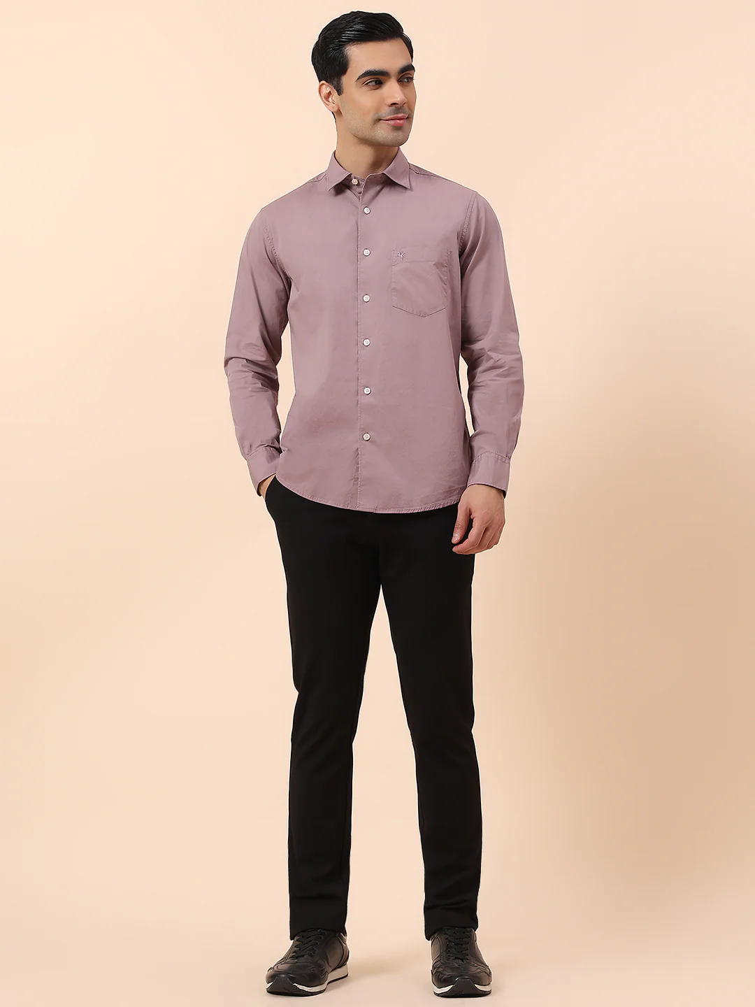 Casual Shirt for Men | Breathable & Soft with Color Fastness Slim Fit Spread Collar Cotton Blend Fabric Solid Pattern - Image 8