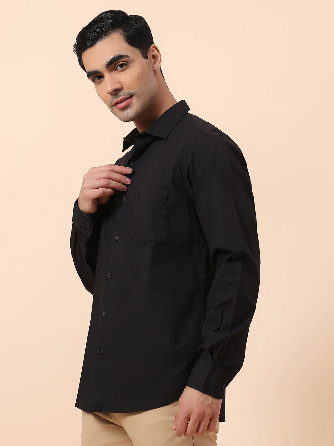 Casual Shirt for Men | Breathable & Soft with Color Fastness Slim Fit Spread Collar Cotton Blend Fabric Solid Pattern - Image 4