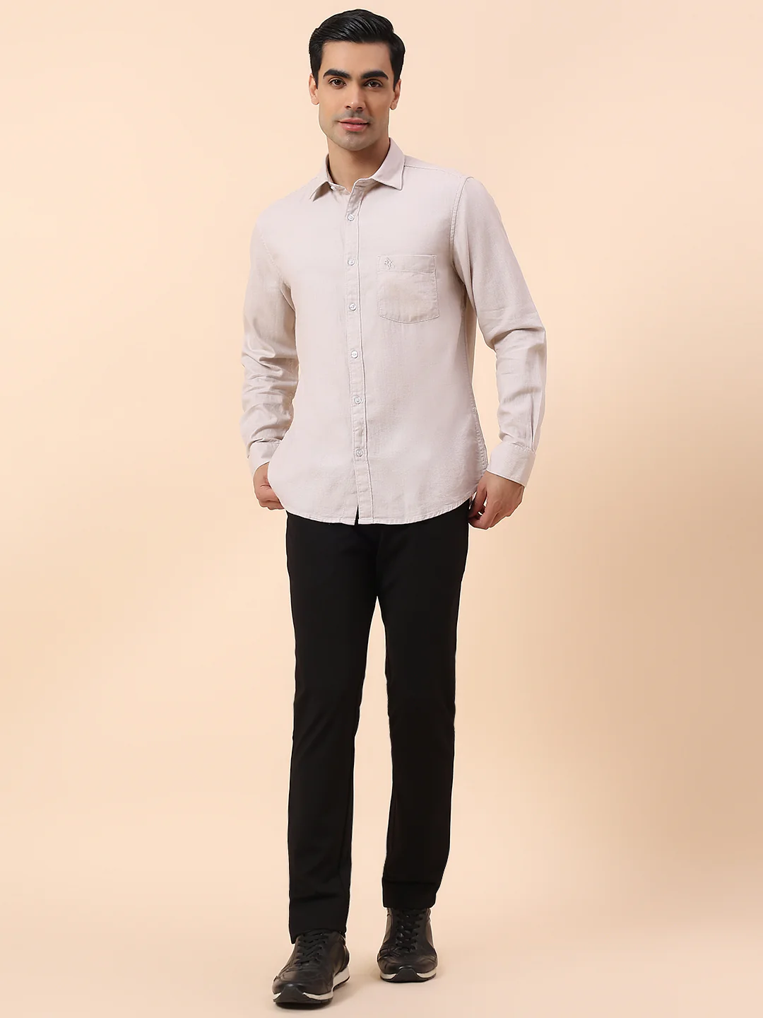 Casual Shirt for Men | Breathable & Soft with Color Fastness Slim Fit Spread Collar Cotton Fabric Self Design Pattern