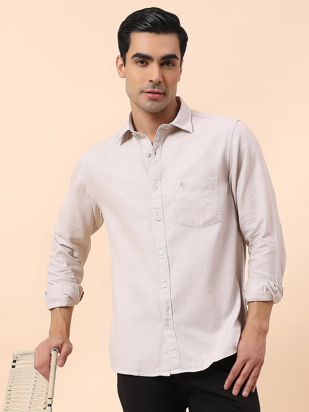 Casual Shirt for Men | Breathable & Soft with Color Fastness Slim Fit Spread Collar Cotton Fabric Self Design Pattern - Image 2