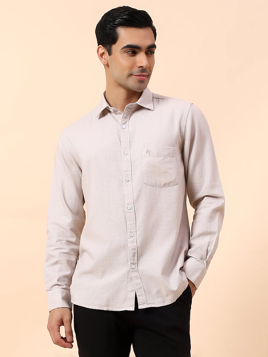 Casual Shirt for Men | Breathable & Soft with Color Fastness Slim Fit Spread Collar Cotton Fabric Self Design Pattern - Image 3