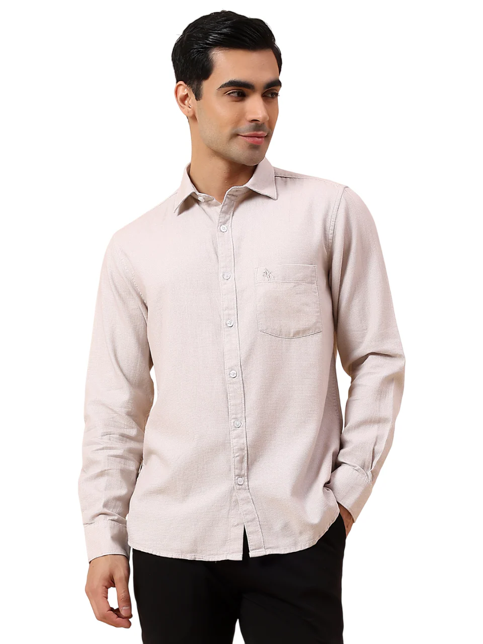 Casual Shirt for Men | Breathable & Soft with Color Fastness Slim Fit Spread Collar Cotton Fabric Self Design Pattern - Image 4